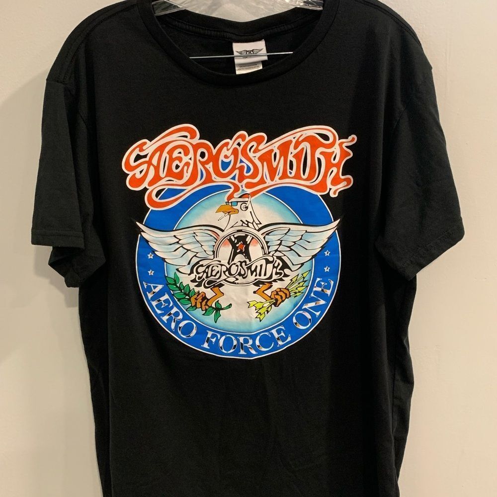 Aerosmith Aero Force One Black and Red Graphic Short Sleeve Tee